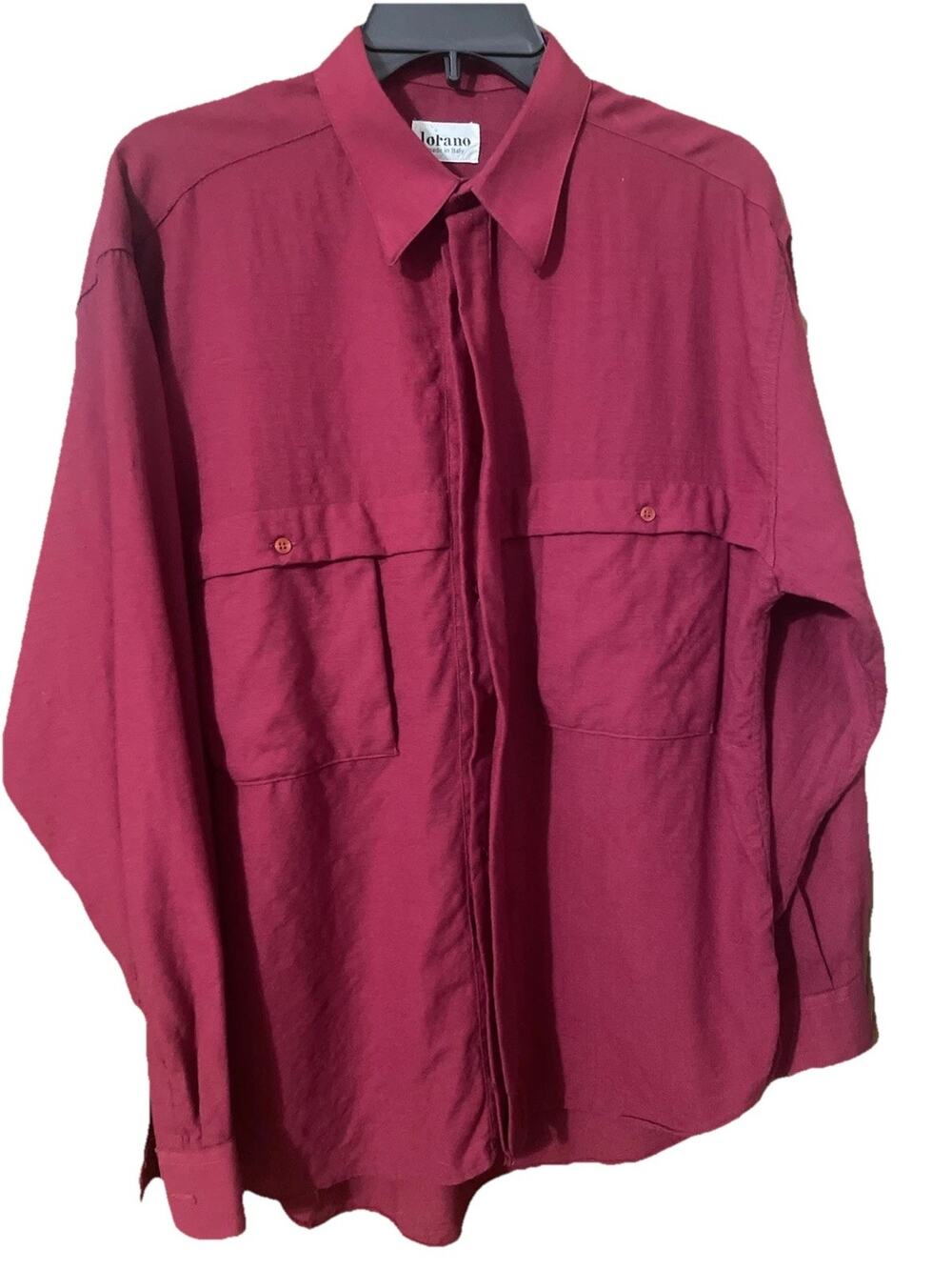 Lolano Men's Medium M Burgundy Red Dress Shirt Long Sleeve Button Down 100% Wool